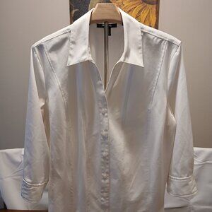 Style & Co. Contoured White Button-Up Three Quarter Sleeve Stretch Blouse Sz XL